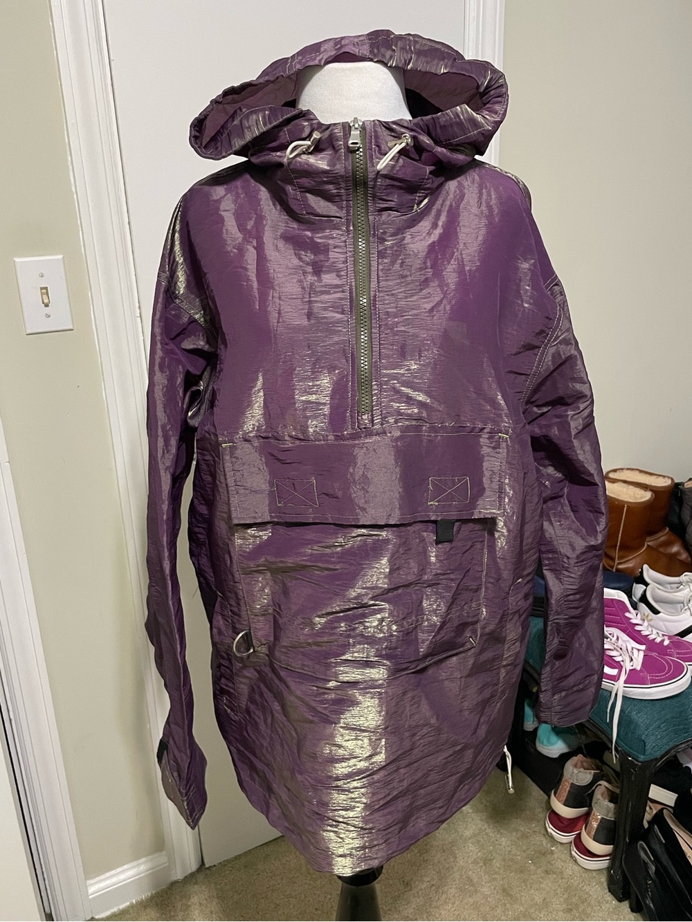 Urban Outfitters Shiny Purple Hooded Anorak Raincoat